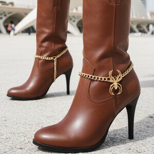 NEW Women Gold Metal Chain 2 Boots Bracelet Shoe Anklet Spider Charm HANDMADE